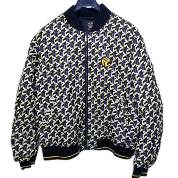 MCM Other - MCM Allover Cubic Monogram Logo Bomber Jacket /Black & Yellow  Mens XXL